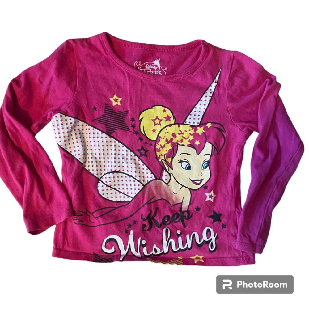 Disney Fairies Girl's hot pink long sleeve‎ Tinkerbell shirt sz 4